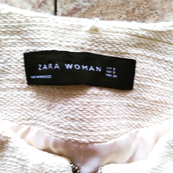 Zara Woman Frayed Edge Zip Front Ivory Tweed coat, size Small - Picture 6 of 10